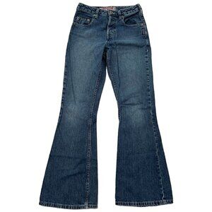 Silver Jeans Flare Pants Womens Size 25/31 Denim Button Fly Mid Rise Blue Cotton